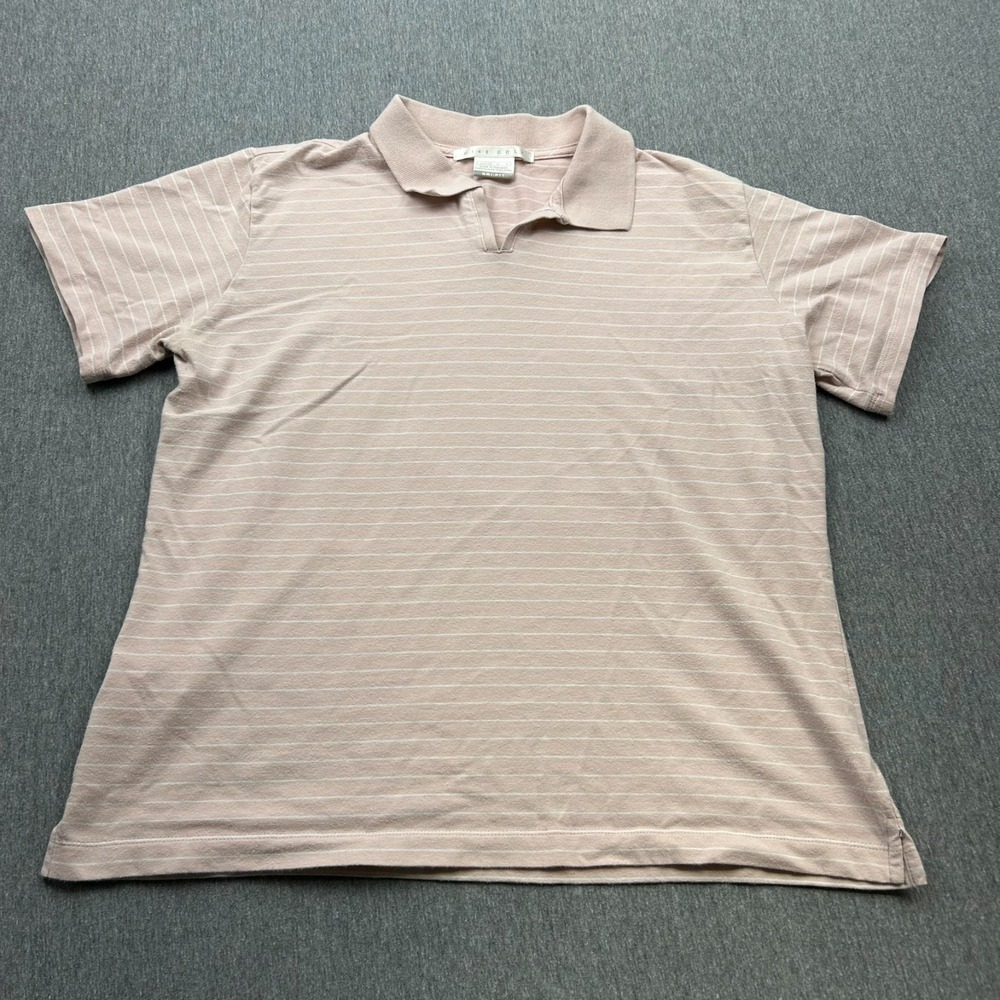 Nike Golf Dri-Fit Golf Polo Shirt Womens Large (12-14) Pink White Striped Vneck